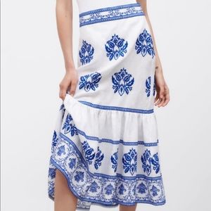 Zara Embroidered Midi/Maxi Skirt Blue/White BNWT